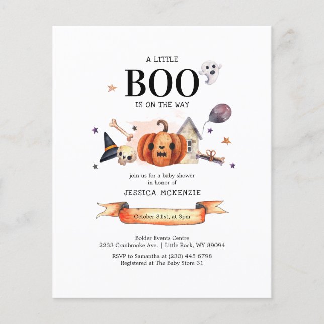 Budget Little Boo Halloween Baby Shower-inbjudan Flygblad (Framsidan)