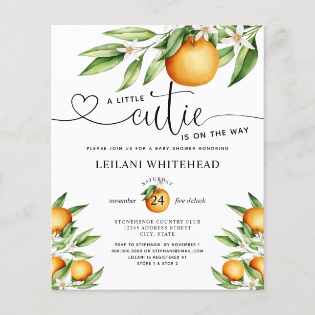 Budget Little Cutie Baby Shower-inbjudan (Framsida)
