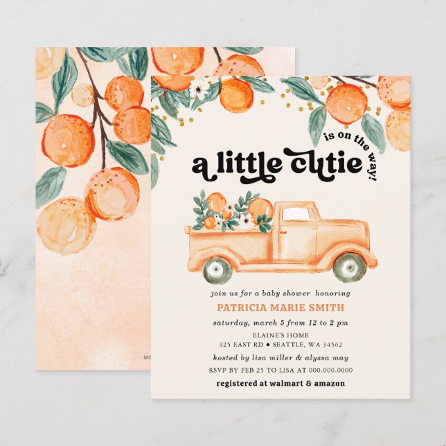 Budget Little Cutie Orange Baby Shower-inbjudan (Fram/baksida)