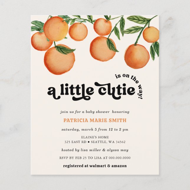 Budget Little Cutie Orange Baby Shower-inbjudan (Framsida)