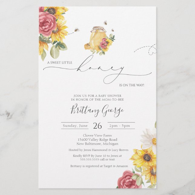 Budget Little Honungsbee Baby Shower-inbjudan (Framsida)