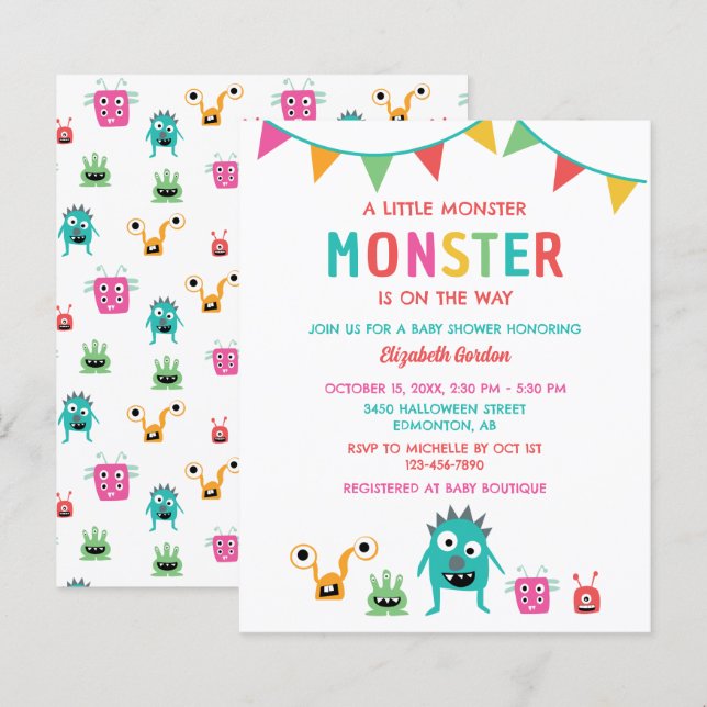 Budget Little Monster Baby Shower Halloween (Fram/baksida)