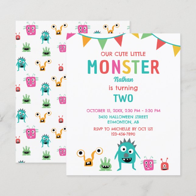 Budget Little Monster Birthday Boy Halloween (Fram/baksida)