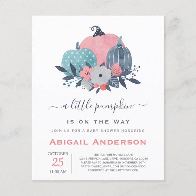 Budget Little Pumpkin Baby Shower-inbjudan  Flygblad (Framsidan)