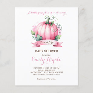 Budget Little Pumpkin Baby Shower-inbjudan Girl Flygblad