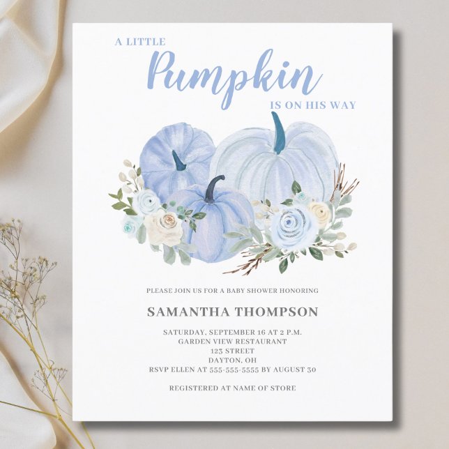 Budget Little Pumpkin Blue Baby Shower-inbjudan (Skapare uppladdad)