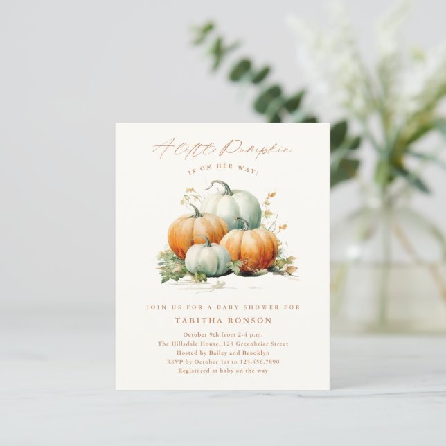 Budget Little Pumpkin Fall Baby Shower-inbjudan (Stående Fram)