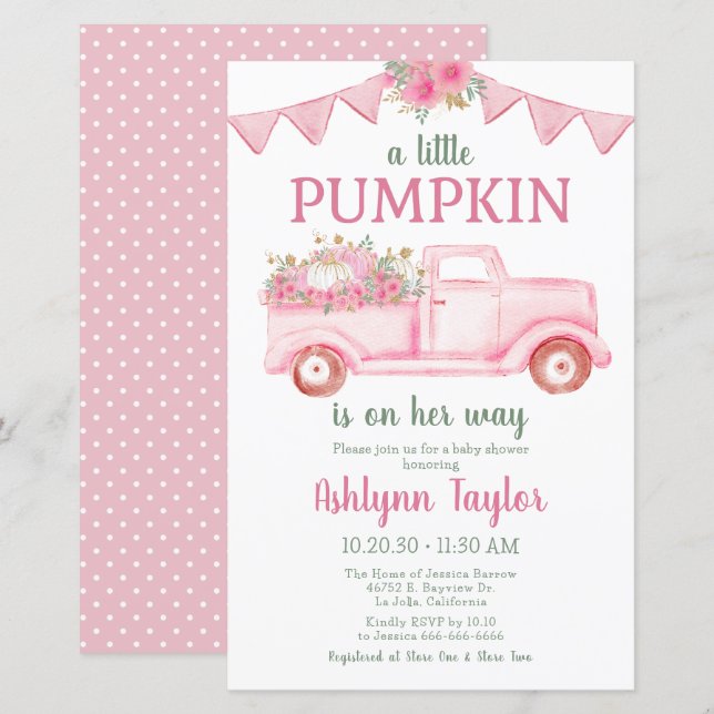 Budget Little Pumpkin Girl Baby Shower-inbjudan (Fram/baksida)