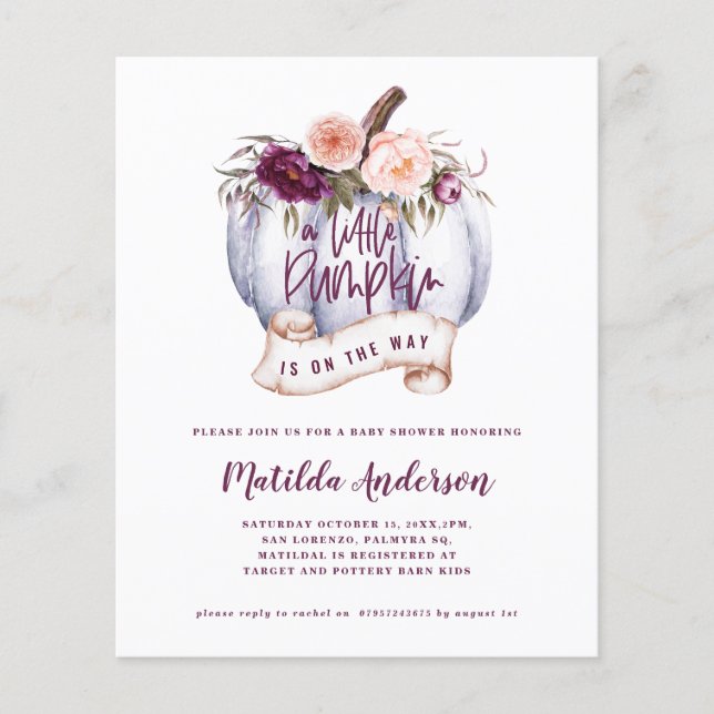 Budget Little pumpkin-inbjudan till babydusch (Framsida)