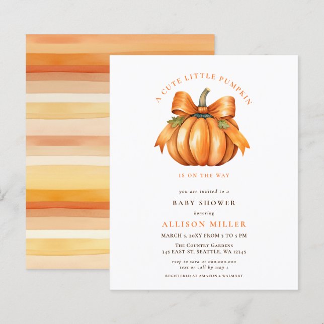 Budget Little pumpkin-inbjudan till babydusch (Fram/baksida)
