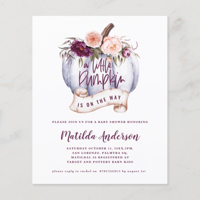 Budget Little pumpkin-inbjudan till babydusch Flygblad (Framsidan)