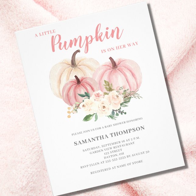 Budget Little Pumpkin Rosa Baby Shower-inbjudan Flygblad (Skapare uppladdad)