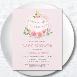 Budget Little Pumpkin Rosa Girl Baby Shower Inbjud