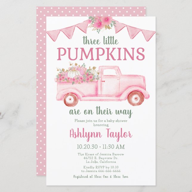 Budget Little Pumpkin Triplet Girl Shower (Fram/baksida)