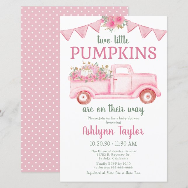 Budget Little Pumpkin Tvillingflicka Bebis Shower (Fram/baksida)