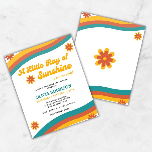 Budget Little Ray of Sunshine Baby Shower Inbjudan (Budget A Little Ray of Sunshine Boho Retro Baby Shower Invitation  )