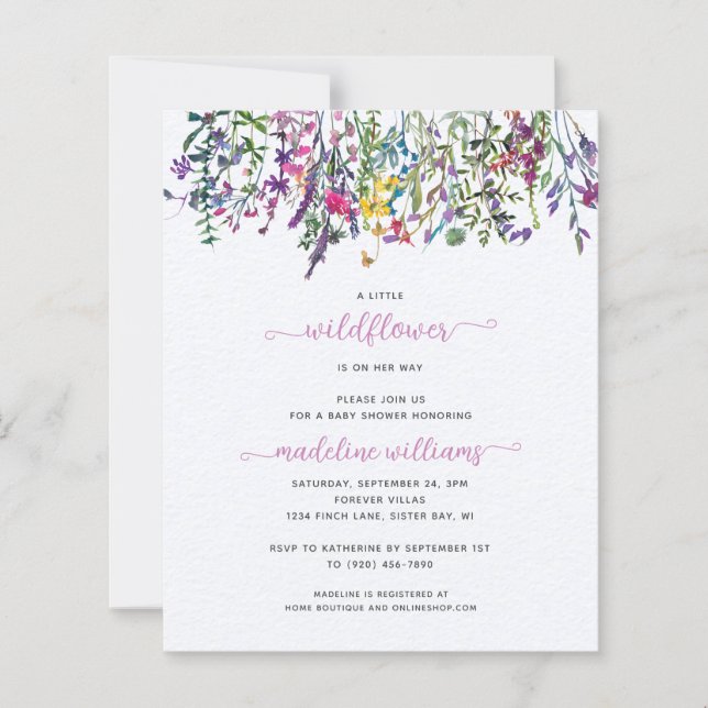 BUDGET Little Wildblomma Baby Shower-inbjudan (Framsida)
