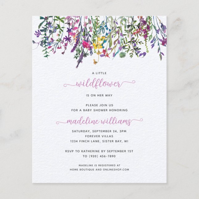 BUDGET Little Wildblomma Baby Shower-inbjudan (Framsida)