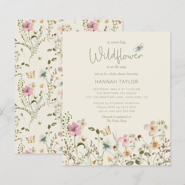 Budget Little WildblommGirl Baby Shower Inbjudan (Fram/baksida)