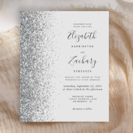 Budget Ljusgrå Silverglitter Bröllopsinbjudan