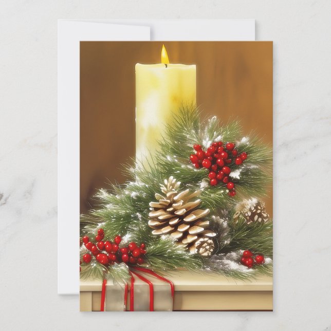 Budget ljusgranar och kottar jul julkort (Framsida)