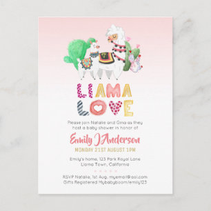 BUDGET Llama Mamma Kärlek Rosa Girls Shower Baby Vykort