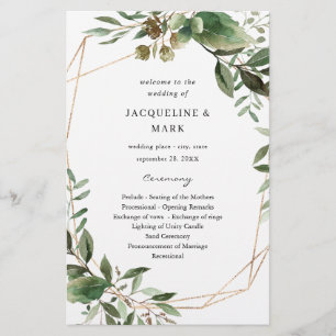 Budget Löv & Eucalyptus GoldWeddin Ceremony MED Flygblad