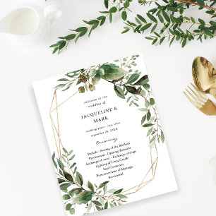 Budget Löv & Eucalyptus Guld Bröllop Ceremony Flygblad