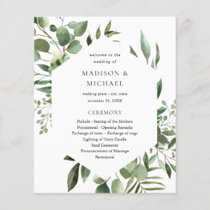 Budget Löv & Eucalyptus Rustic Bröllop Ceremony Flygblad