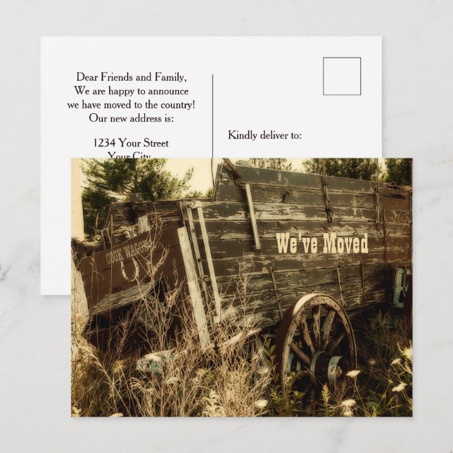 Budget Lustigt Western Flytta Ny adress vagn Vykort (Fram/baksida)