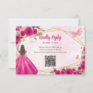 Budget Magenta Rosa Guld Blommigt Princess QR OSA Anteckningskort