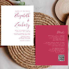 Budget Magenta Script QR-kod Bröllopsinbjudan