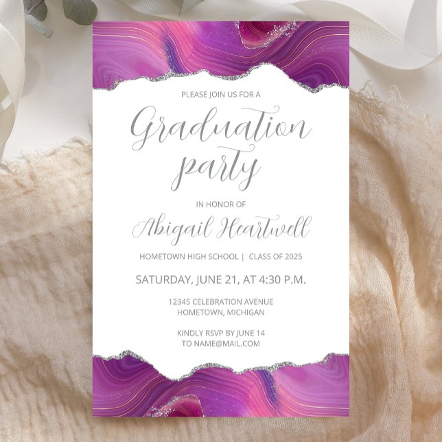 Budget Magenta Silver Agate Examen Invitation (Skapare uppladdad)