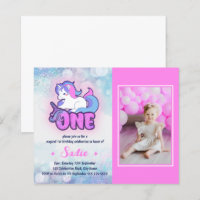 Budget Magic Unicorn 1:a födelsedag Photo Inbjudan