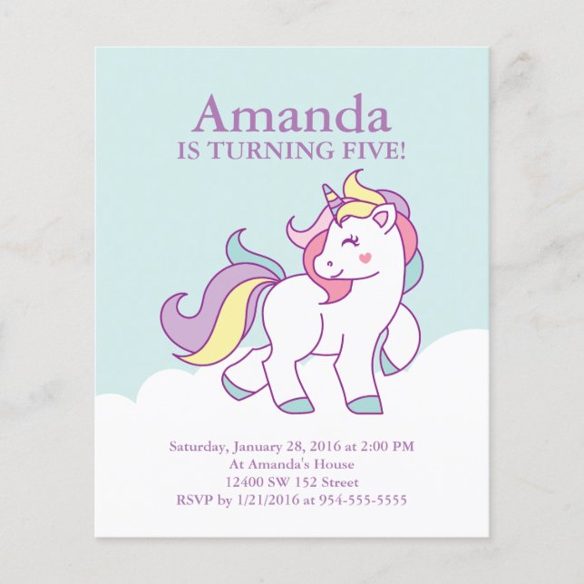 Budget Magic Unicorn Pastel GIRL Birthday (Framsida)