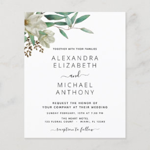 Budget Magnolia Eucalyptus Elegant bröllop Flygblad