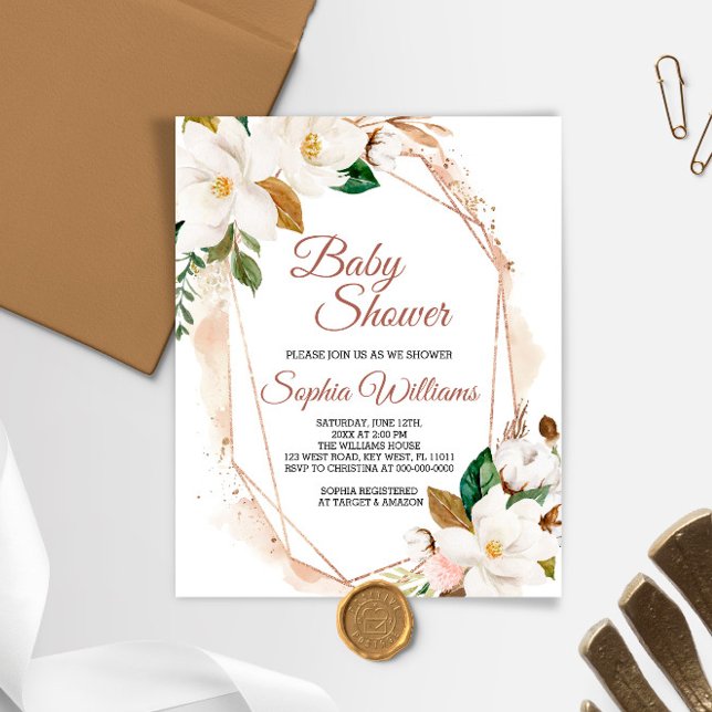 Budget Magnolia Flowers Baby Shower-inbjudan (Skapare uppladdad)