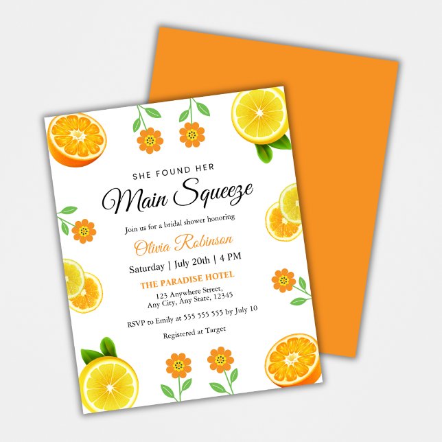 Budget Main Squeeze Citrus Möhippa Inbjudan Flygblad (Budget Main Squeeze Citrus Summer Lemon Bridal Shower Invitation )