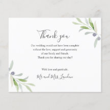 BUDGET Målade oliv och blad Bröllop tack kort