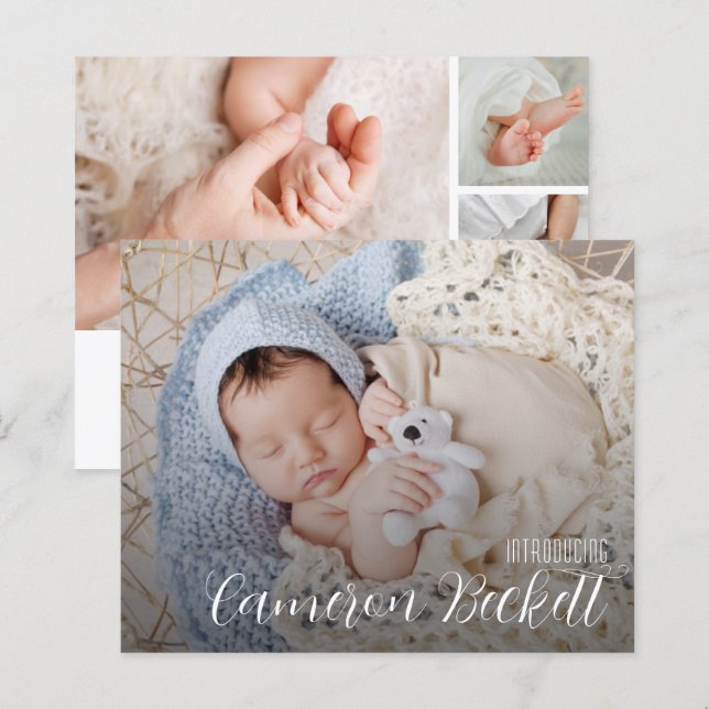 Budget Många Photo Collage Birth Notice (Fram/baksida)