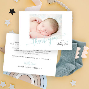Budget manus foto pojke baby shower tack anteckningskort