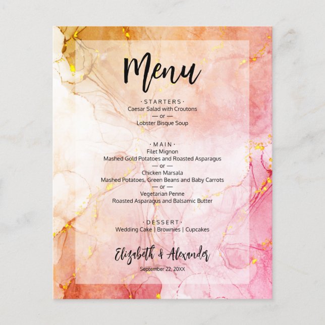 Budget Marble Bröllop Menu Flyer (Framsidan)