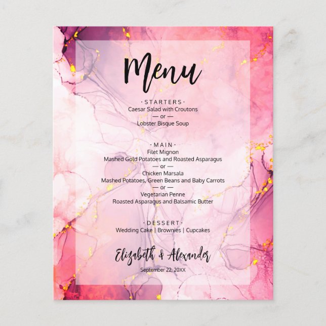 Budget Marble Bröllop Menu Flyer (Framsidan)