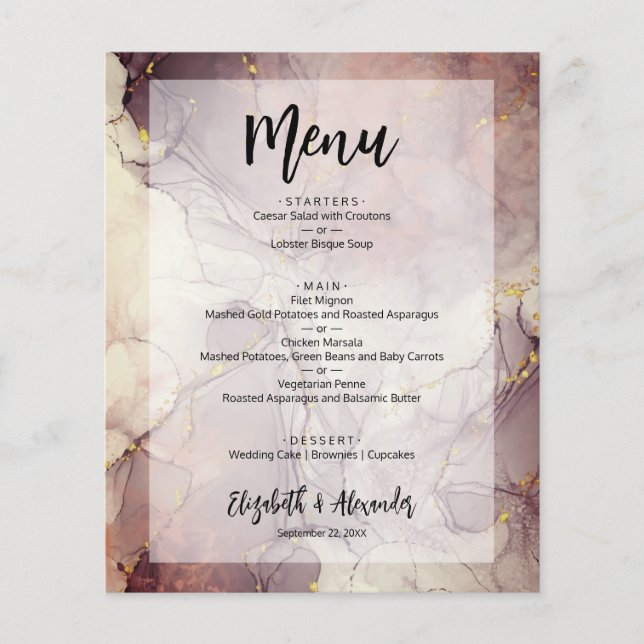 Budget Marble Bröllop Menu Flygblad (Framsidan)