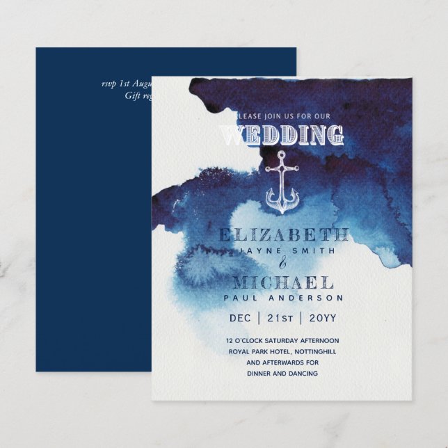 BUDGET Marin Seglande Destination Bröllopsinbjudan (Fram/baksida)