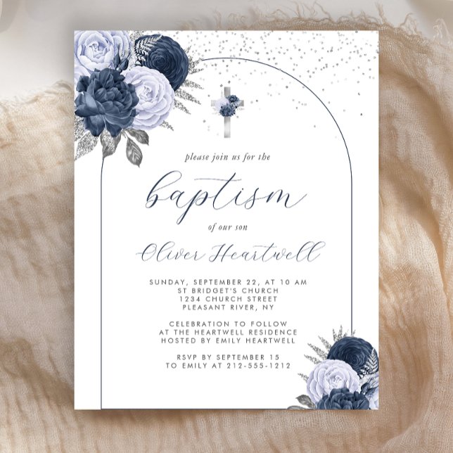 Budget Marinblå Blommig Båge Kors Pojkar Dop (Skapare uppladdad)