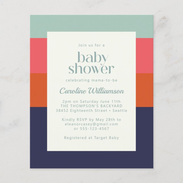 Budget Marinblå och röda ränder Chic Baby Shower (Framsida)