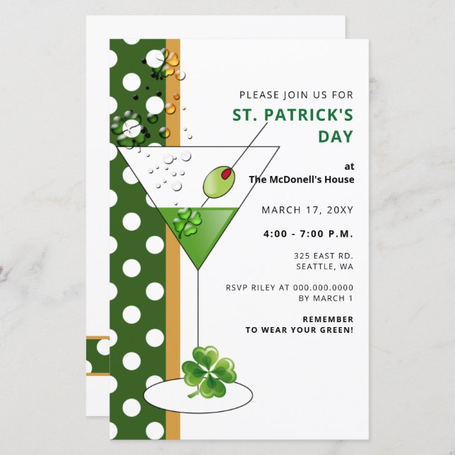Budget Martini St patricks day Party-inbjudan (Fram/baksida)