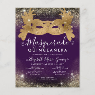 Budget Maskerad Lila Guld Glitter Quinceanera
