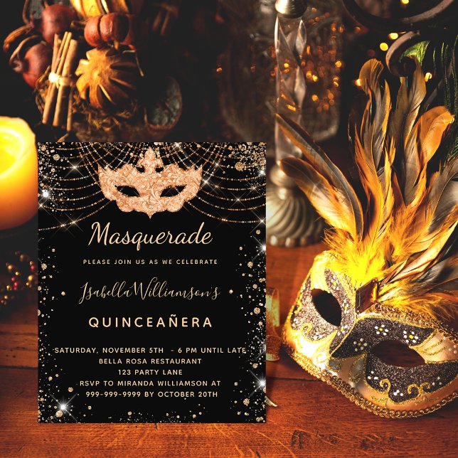 Budget maskerad svart guld glitter Quinceanera (Skapare uppladdad)